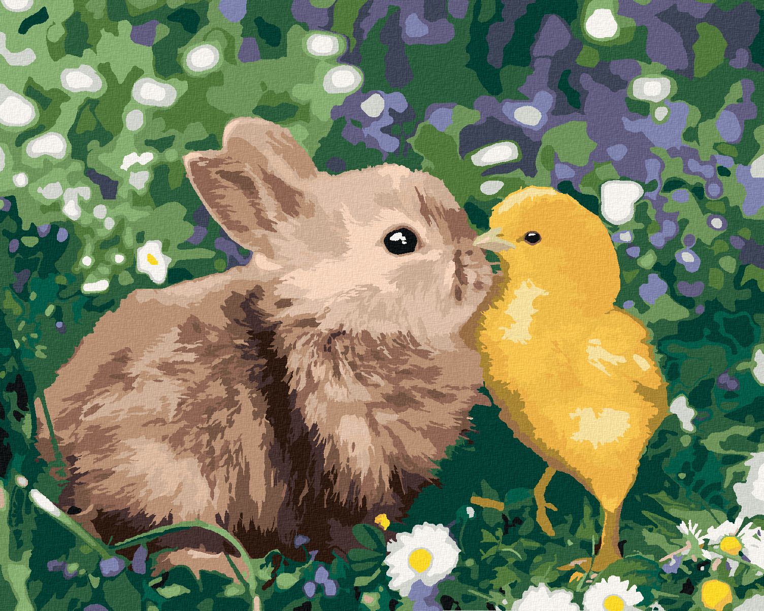 zuty Malování podle čísel - KRÁLÍK A KUŘÁTKO - Rozměr: 40x50 cm, Rámování: Varianta: vypnuté plátno na rám - obrázek 1