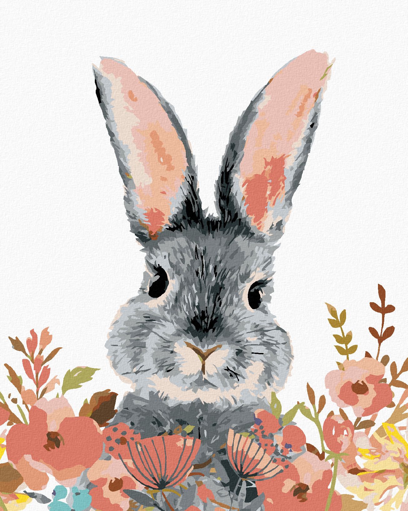 zuty Malování podle čísel - KRÁLÍK S BAREVNÝMI KVĚTINKAMI - Rozměr: 40x50 cm, Rámování: Varianta: vypnuté plátno na rám - obrázek 1