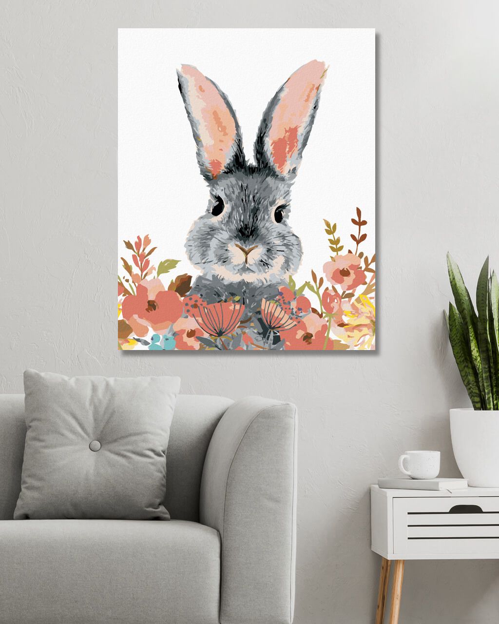 zuty Malování podle čísel - KRÁLÍK S BAREVNÝMI KVĚTINKAMI - Rozměr: 40x50 cm, Rámování: Varianta: vypnuté plátno na rám - obrázek 3