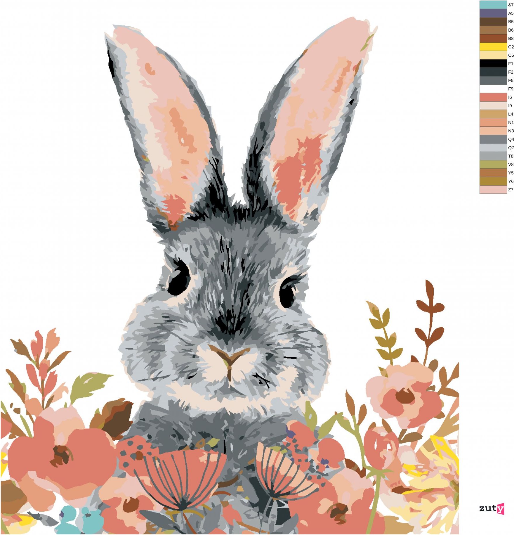 zuty Malování podle čísel - KRÁLÍK S BAREVNÝMI KVĚTINKAMI - Rozměr: 40x50 cm, Rámování: Varianta: vypnuté plátno na rám - obrázek 8
