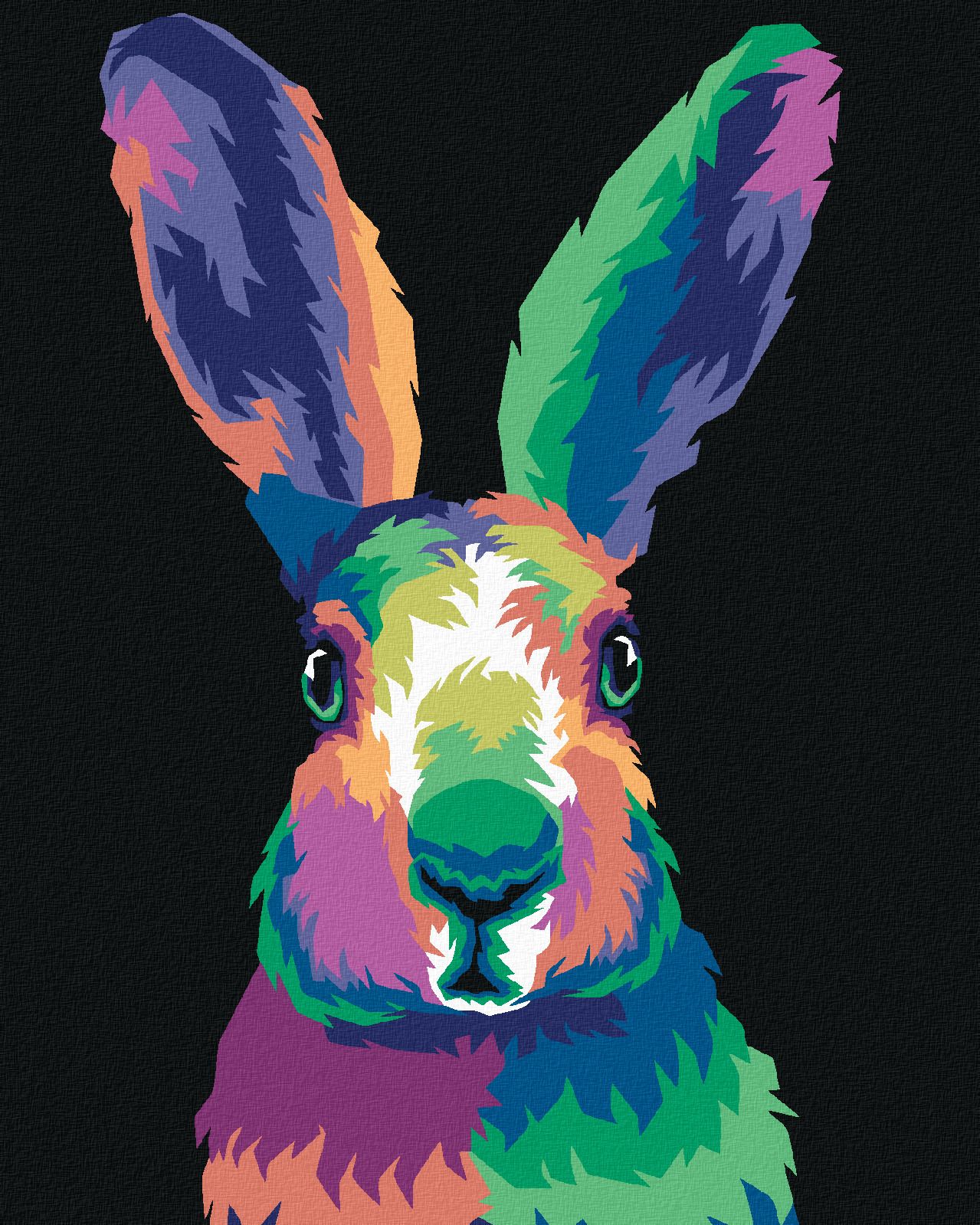 zuty Malování podle čísel - POP-ART KRÁLÍK NA ČERNÉM POZADÍ - Rozměr: 40x50 cm, Rámování: Varianta: vypnuté plátno na rám - obrázek 1