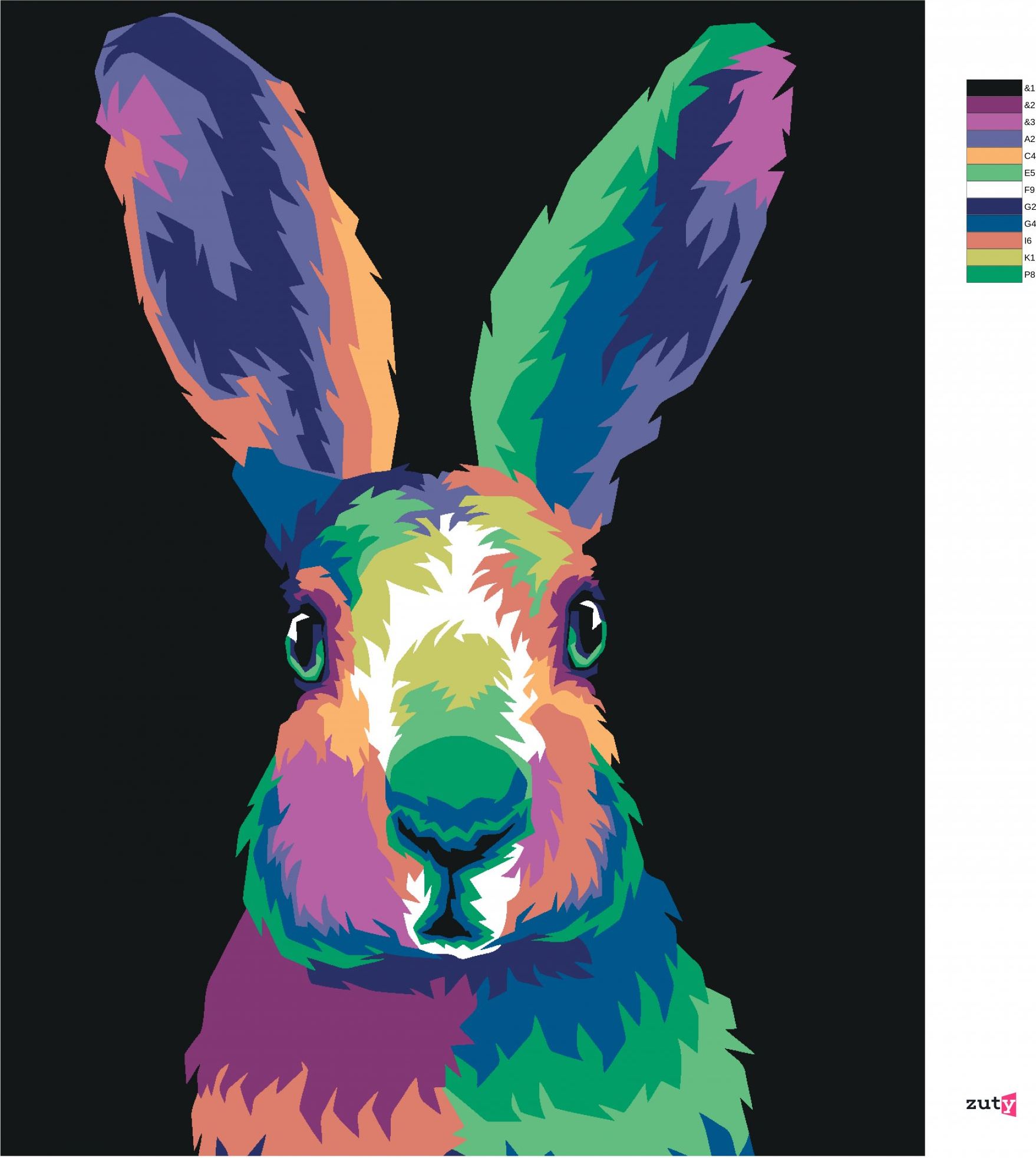 zuty Malování podle čísel - POP-ART KRÁLÍK NA ČERNÉM POZADÍ - Rozměr: 40x50 cm, Rámování: Varianta: vypnuté plátno na rám - obrázek 4