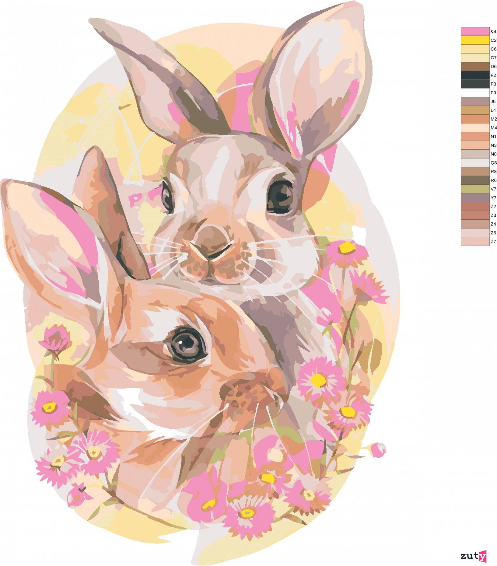 zuty Malování podle čísel - ZAMILOVANÝ PÁR KRÁLÍKŮ - Rozměr: 40x50 cm, Rámování: Varianta: bez rámu a bez vypnutí plátna - obrázek 8