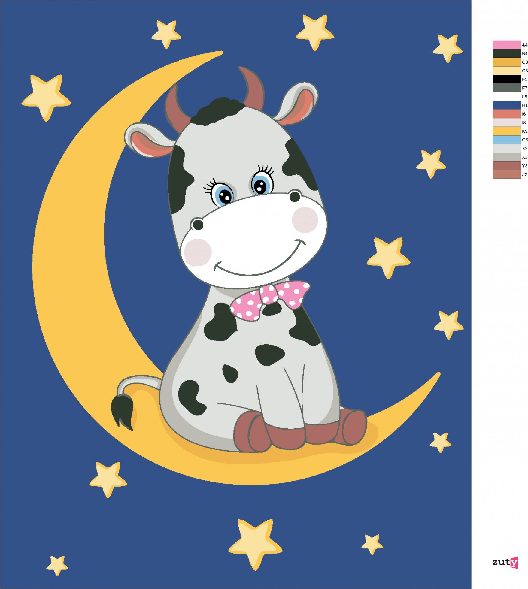 zuty Malování podle čísel - KRAVIČKA SEDÍCÍ NA MĚSÍČKU - Rozměr: 40x50 cm, Rámování: Varianta: bez rámu a bez vypnutí plátna - obrázek 6