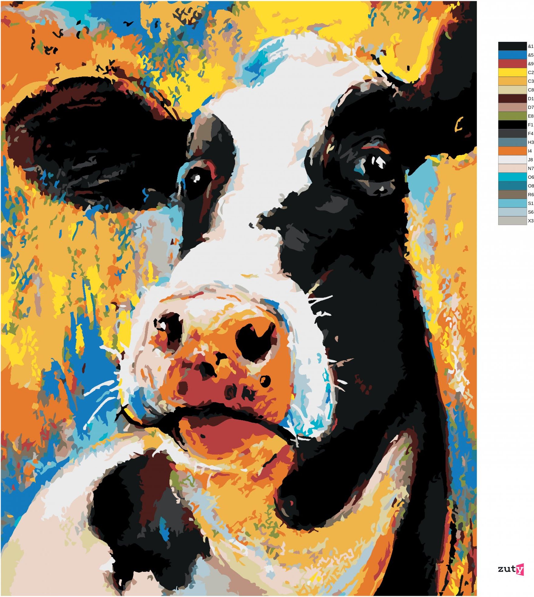 zuty Malování podle čísel - BAREVNÁ KRÁVA - Rozměr: 40x50 cm, Rámování: Varianta: bez rámu a bez vypnutí plátna - obrázek 2