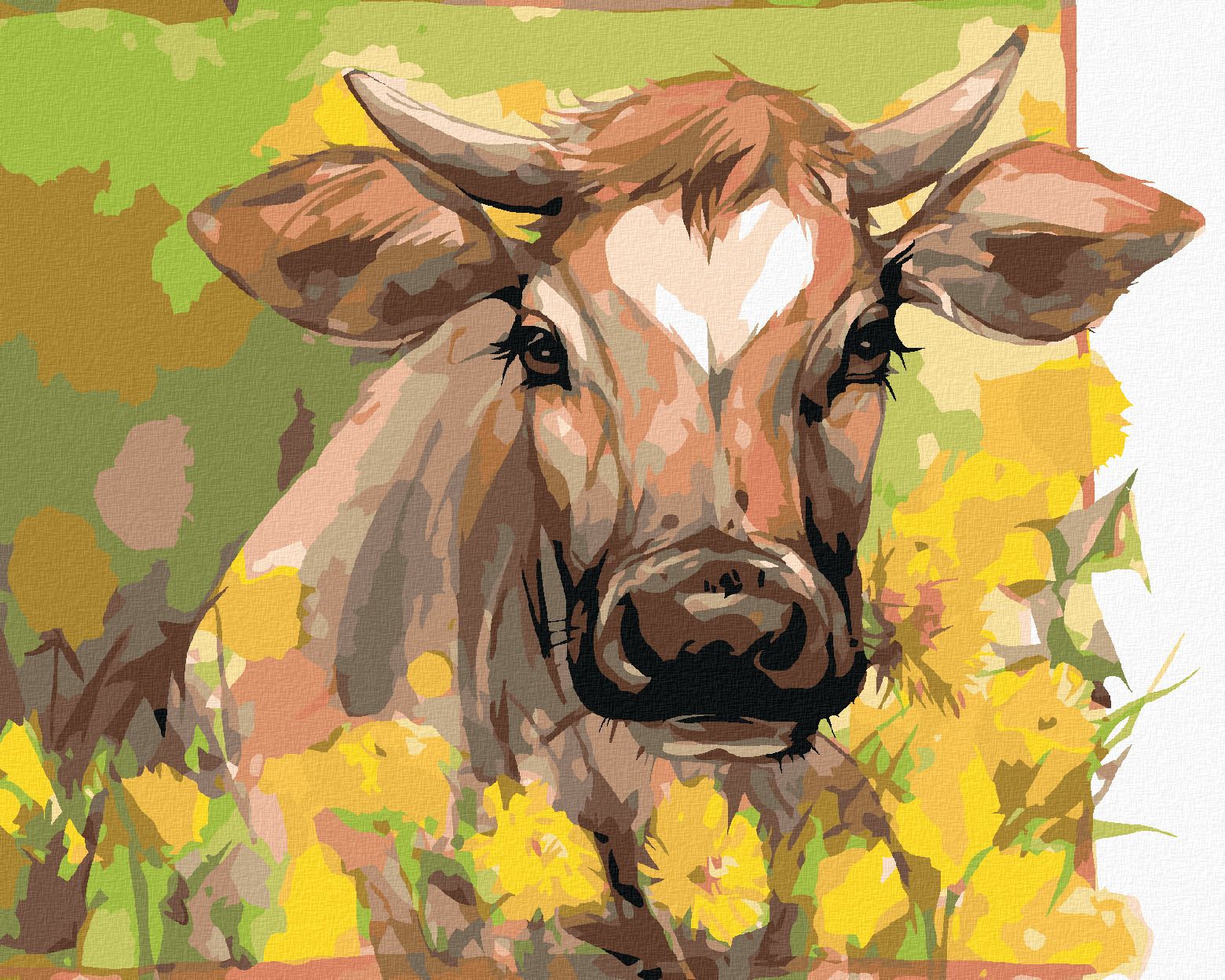 zuty Malování podle čísel - KRÁVA MEZI ŽLUTÝM KVÍTÍM - Rozměr: 40x50 cm, Rámování: Varianta: bez rámu a bez vypnutí plátna - obrázek 1