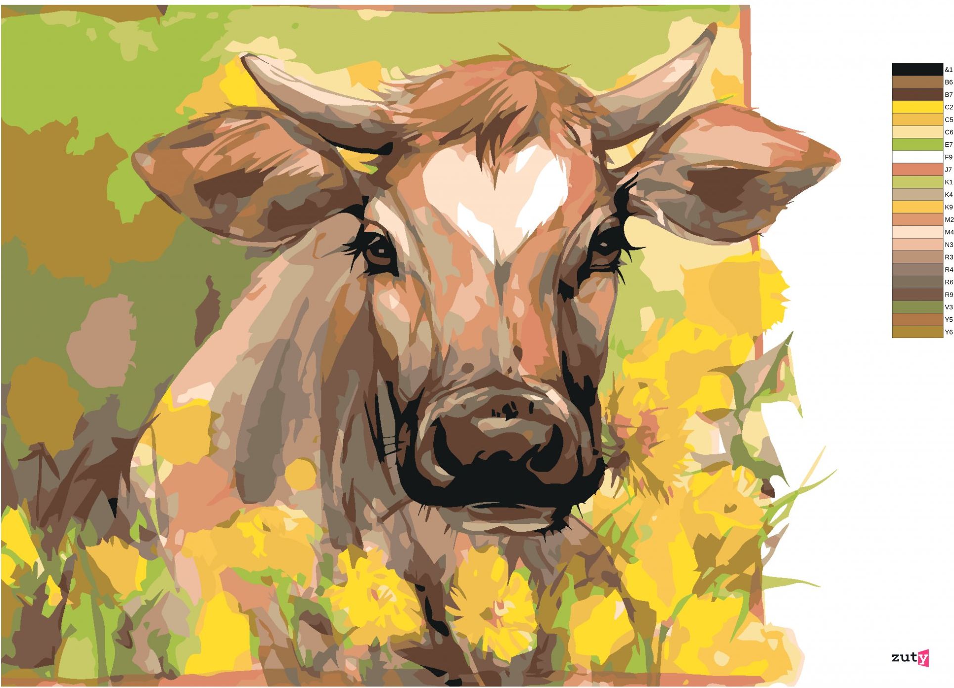zuty Malování podle čísel - KRÁVA MEZI ŽLUTÝM KVÍTÍM - Rozměr: 40x50 cm, Rámování: Varianta: bez rámu a bez vypnutí plátna - obrázek 9