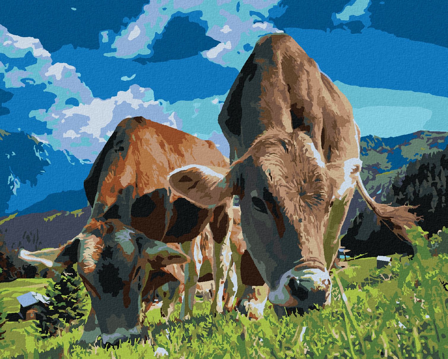 zuty Malování podle čísel - KRÁVY V HORÁCH - Rozměr: 40x50 cm, Rámování: Varianta: bez rámu a bez vypnutí plátna - obrázek 1