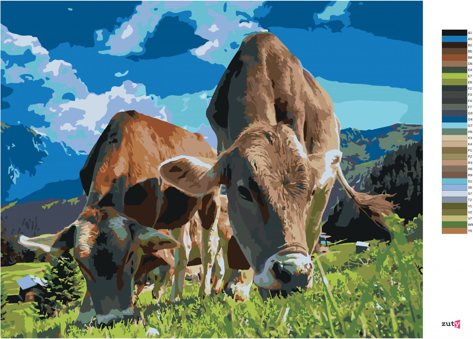 zuty Malování podle čísel - KRÁVY V HORÁCH - Rozměr: 40x50 cm, Rámování: Varianta: bez rámu a bez vypnutí plátna - obrázek 5