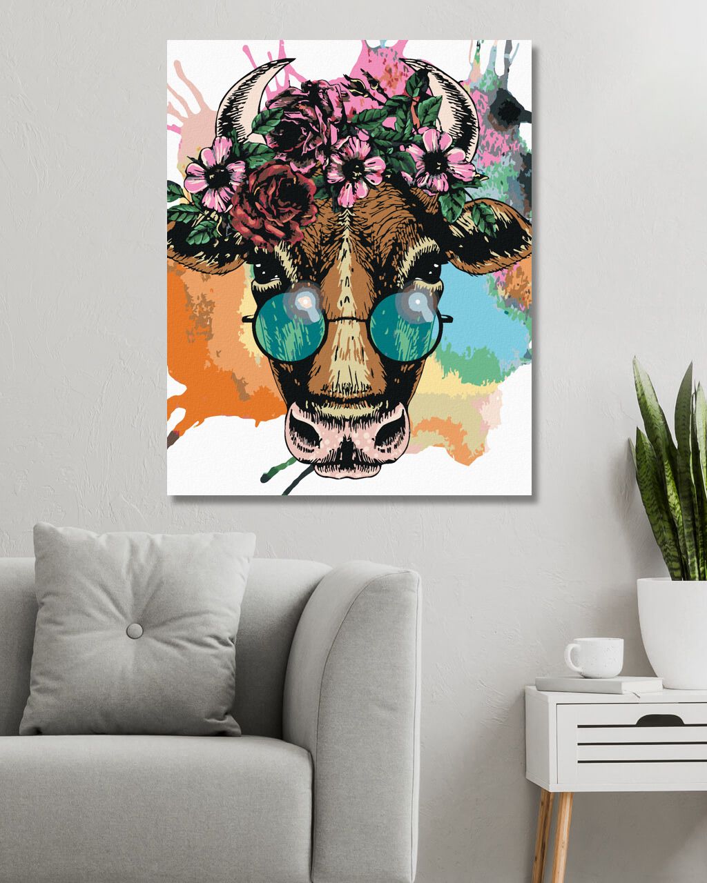 zuty Malování podle čísel - KRÁVA SE SLUNEČNÍMI BRÝLEMI - Rozměr: 40x50 cm, Rámování: Varianta: vypnuté plátno na rám - obrázek 9