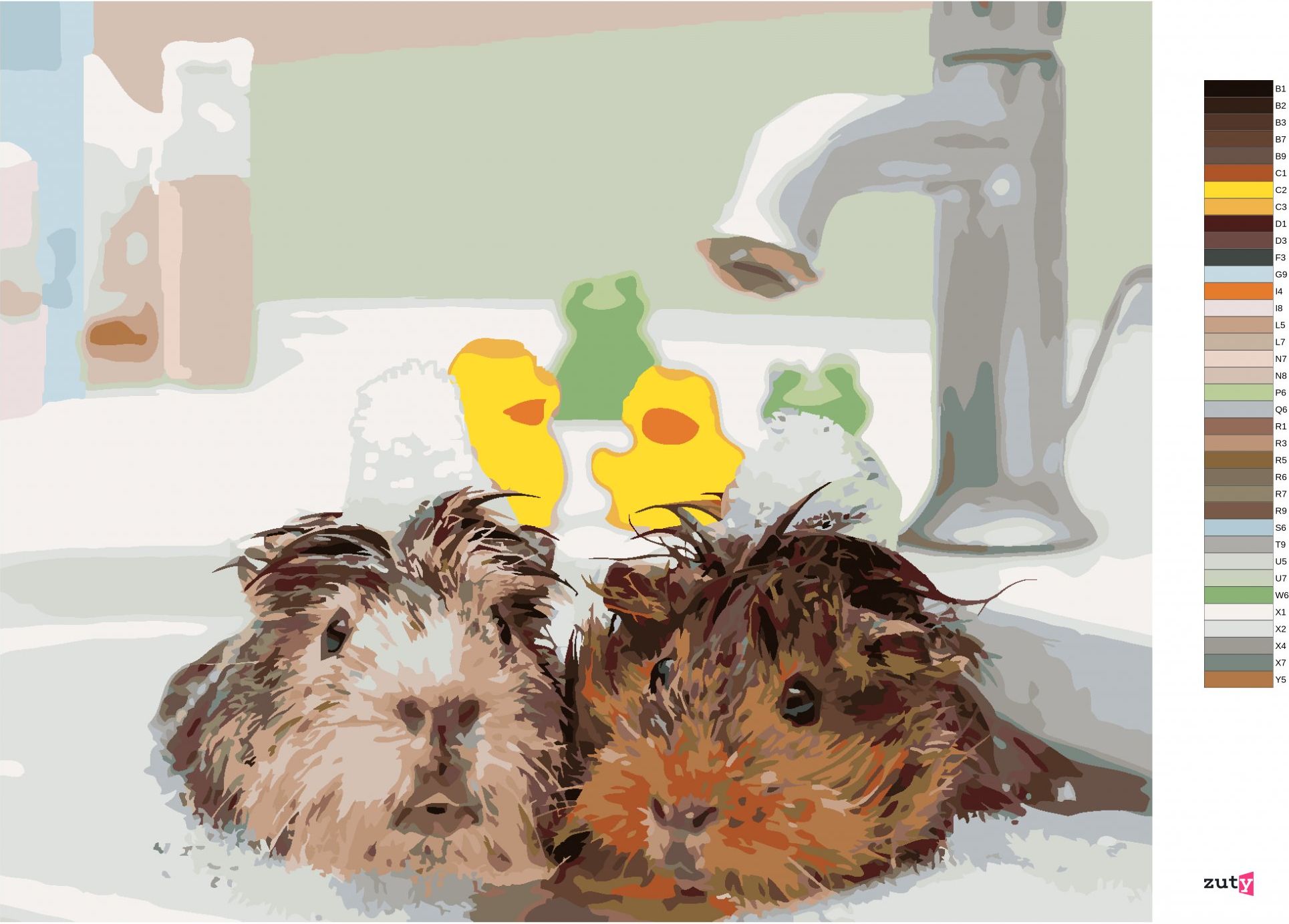 zuty Malování podle čísel - MORČATA VE VODĚ - Rozměr: 40x50 cm, Rámování: Varianta: bez rámu a bez vypnutí plátna - obrázek 2