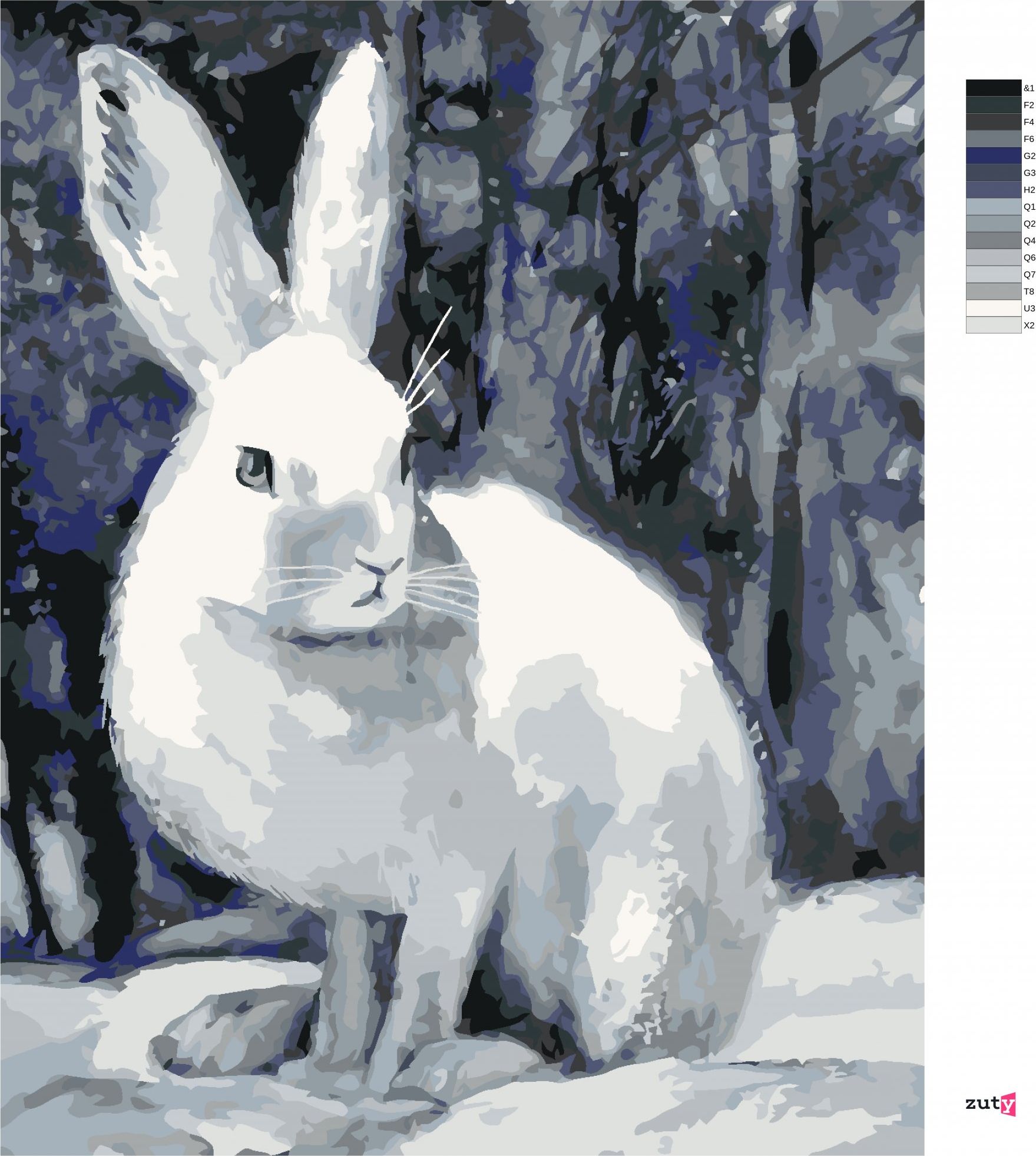 zuty Malování podle čísel - KRÁLÍK V ZIMĚ U LESA - Rozměr: 40x50 cm, Rámování: Varianta: vypnuté plátno na rám - obrázek 2
