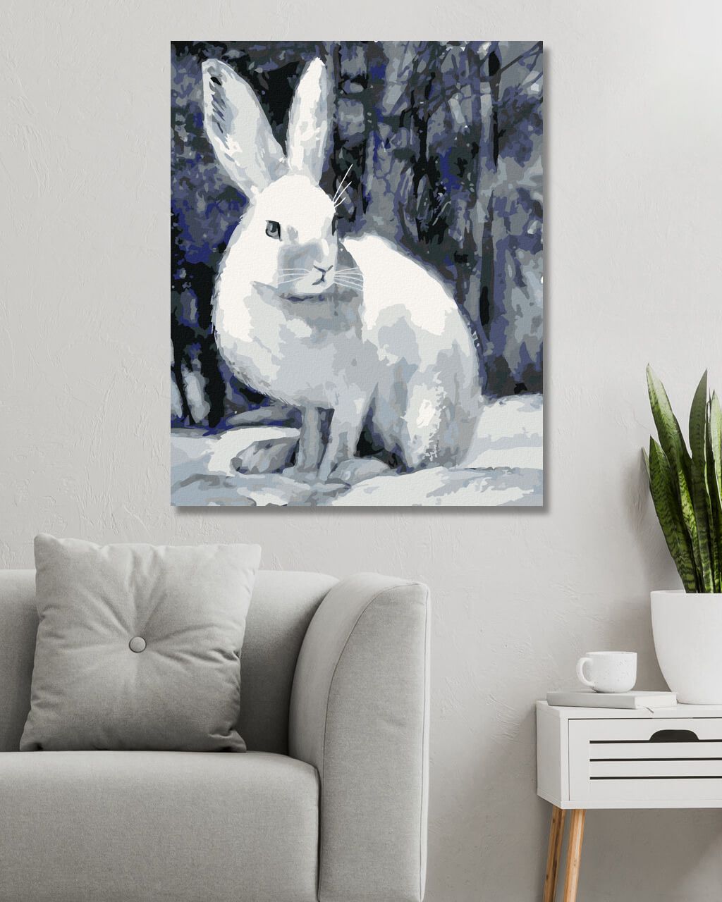 zuty Malování podle čísel - KRÁLÍK V ZIMĚ U LESA - Rozměr: 40x50 cm, Rámování: Varianta: vypnuté plátno na rám - obrázek 4
