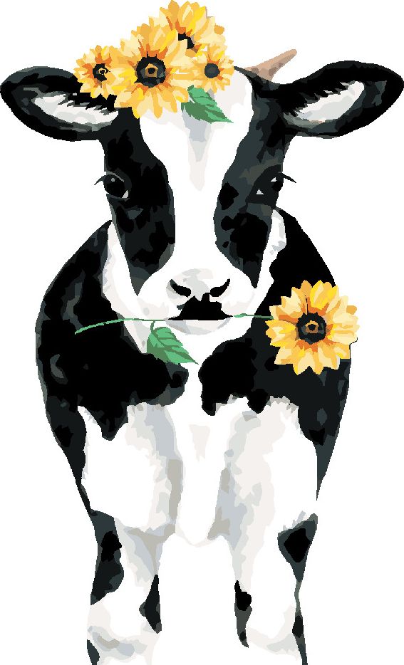 zuty Malování podle čísel - KRÁVA SE SLUNEČNICEMI - Rozměr: 40x50 cm, Rámování: Varianta: bez rámu a bez vypnutí plátna - obrázek 2