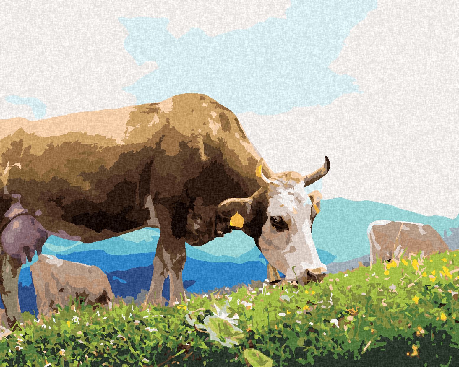 zuty Malování podle čísel - KRÁVA NA PASTVĚ U HOR - Rozměr: 40x50 cm, Rámování: Varianta: bez rámu a bez vypnutí plátna - obrázek 1