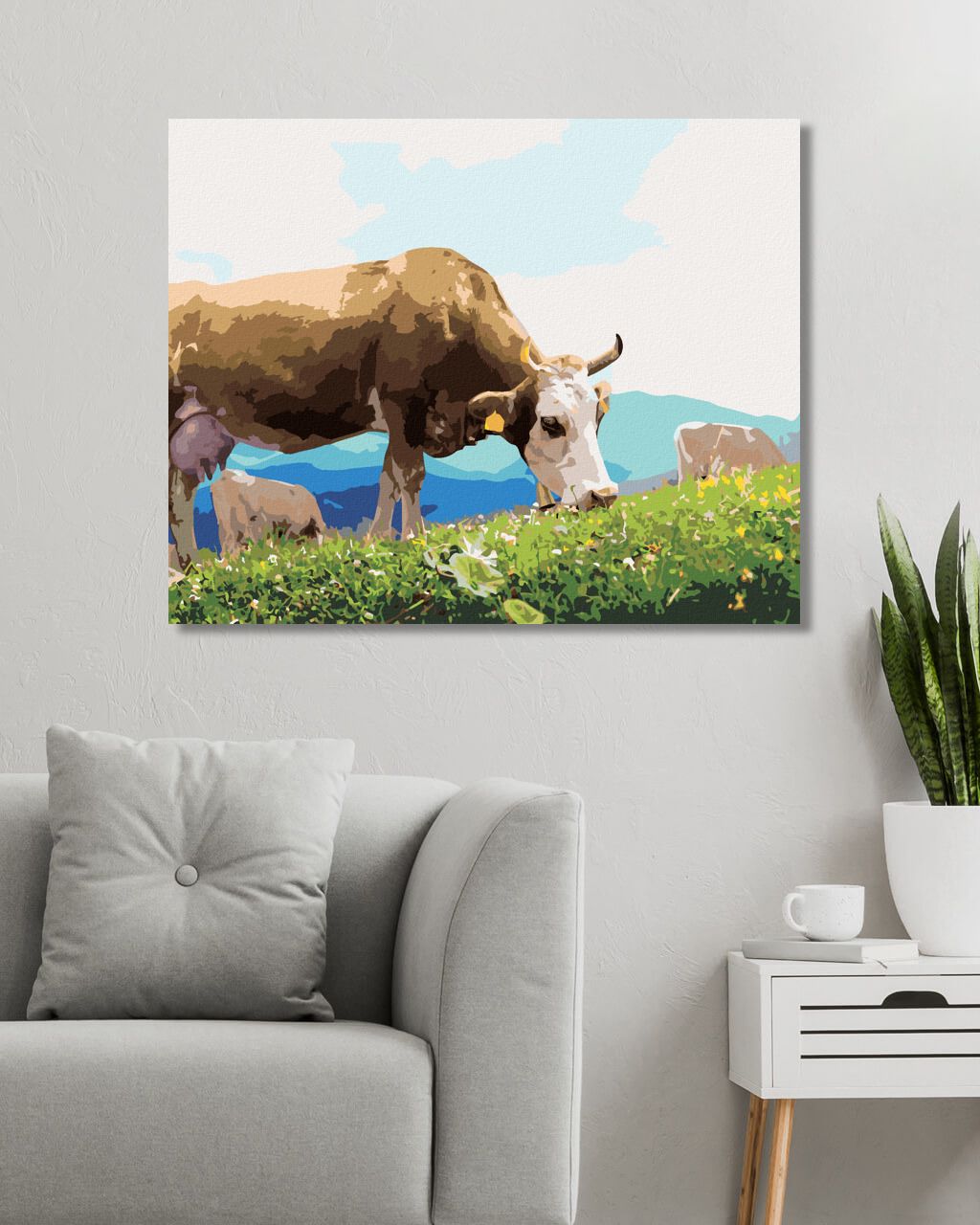 zuty Malování podle čísel - KRÁVA NA PASTVĚ U HOR - Rozměr: 40x50 cm, Rámování: Varianta: bez rámu a bez vypnutí plátna - obrázek 6