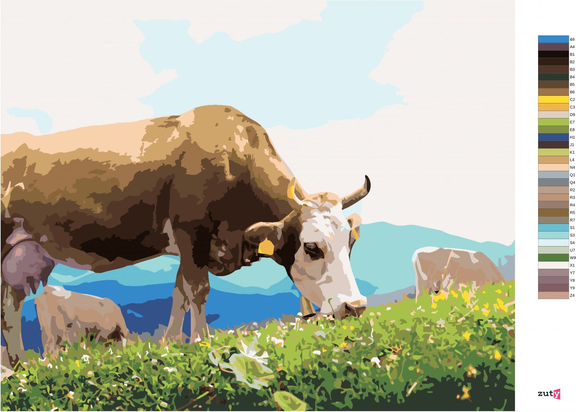zuty Malování podle čísel - KRÁVA NA PASTVĚ U HOR - Rozměr: 40x50 cm, Rámování: Varianta: vypnuté plátno na rám - obrázek 7