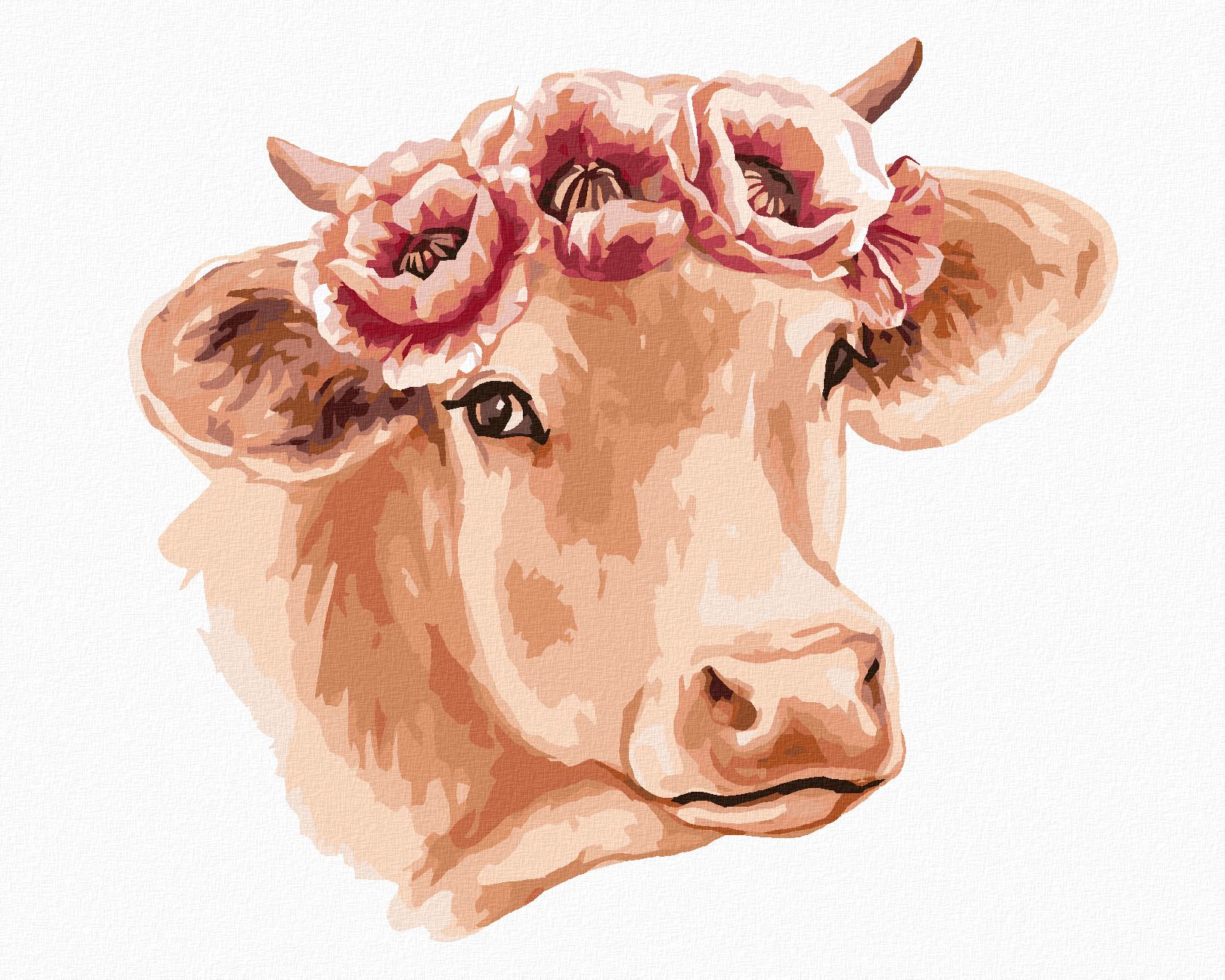 zuty Malování podle čísel - KRÁVA S KVĚTINOVÝM VĚNCEM - Rozměr: 40x50 cm, Rámování: Varianta: vypnuté plátno na rám - obrázek 1