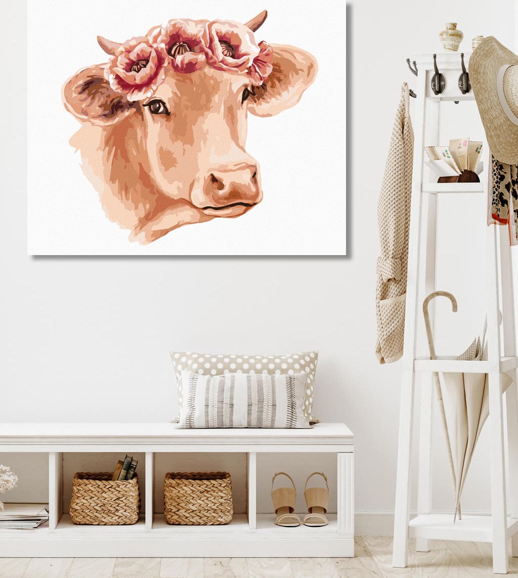 zuty Malování podle čísel - KRÁVA S KVĚTINOVÝM VĚNCEM - Rozměr: 40x50 cm, Rámování: Varianta: vypnuté plátno na rám - obrázek 8