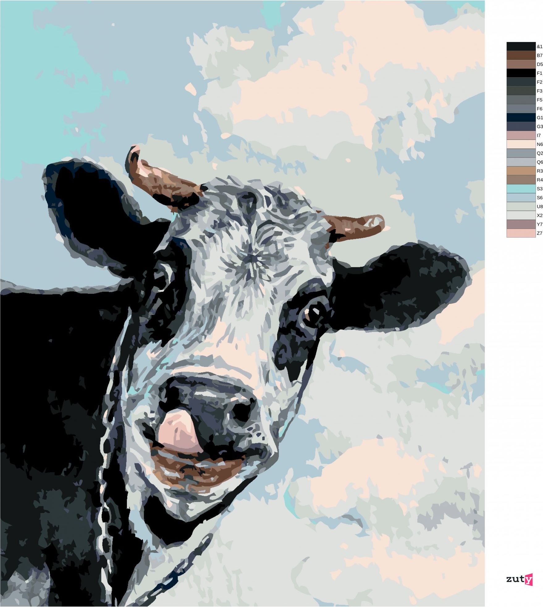 zuty Malování podle čísel - ŠŤASTNÁ KRÁVA - Rozměr: 40x50 cm, Rámování: Varianta: bez rámu a bez vypnutí plátna - obrázek 3