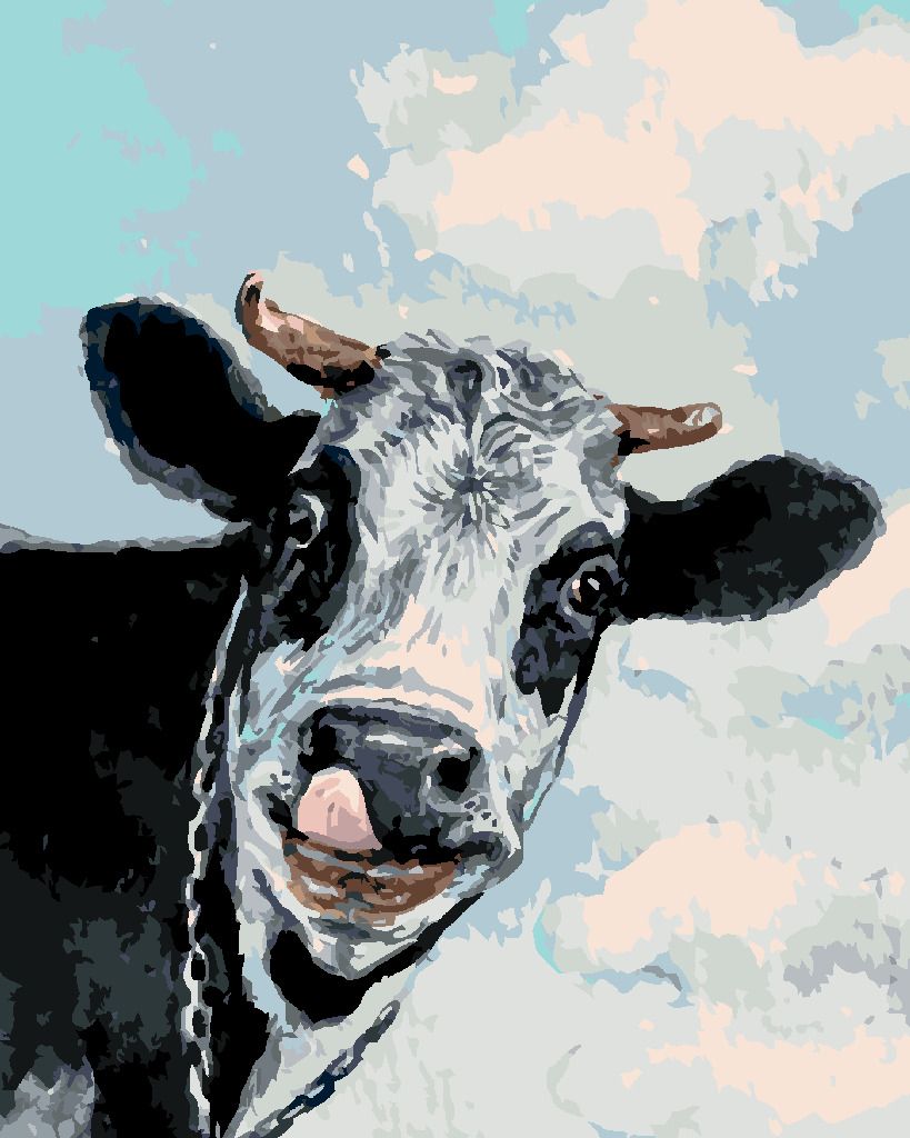 zuty Malování podle čísel - ŠŤASTNÁ KRÁVA - Rozměr: 40x50 cm, Rámování: Varianta: vypnuté plátno na rám - obrázek 2