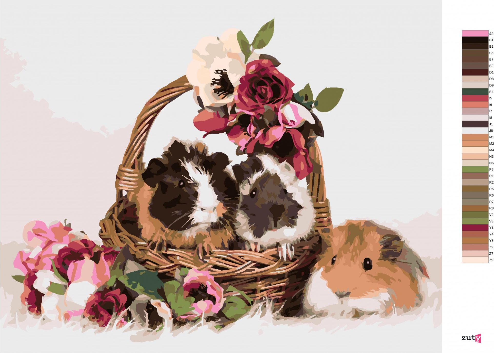 zuty Malování podle čísel - MORČATA V KOŠÍKU S KVĚTINAMI - Rozměr: 40x50 cm, Rámování: Varianta: vypnuté plátno na rám - obrázek 7