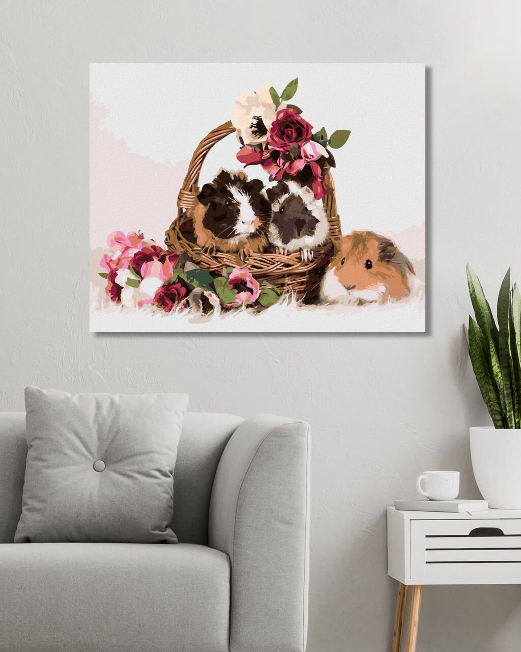 zuty Malování podle čísel - MORČATA V KOŠÍKU S KVĚTINAMI - Rozměr: 40x50 cm, Rámování: Varianta: vypnuté plátno na rám - obrázek 8