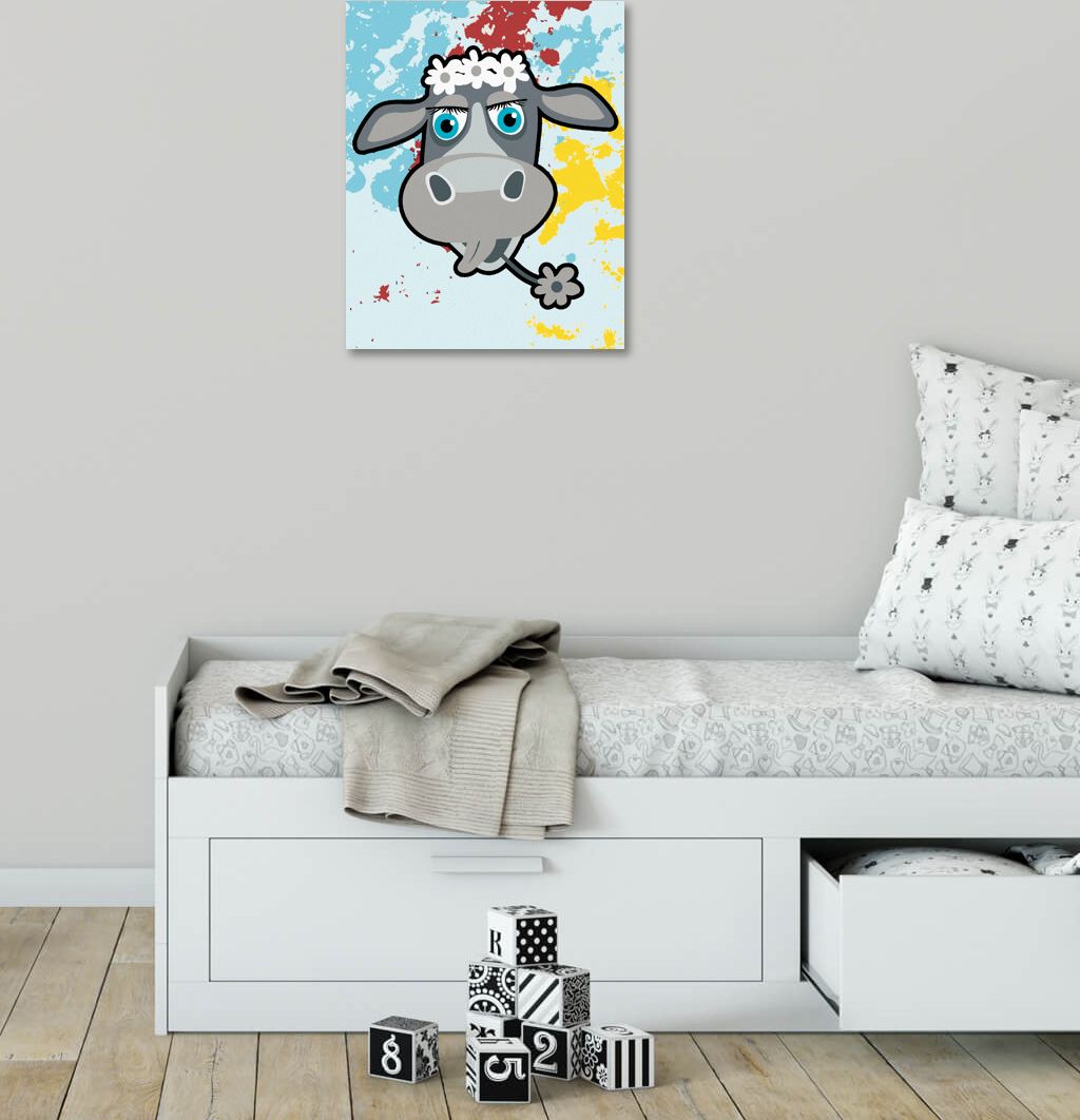 zuty Malování podle čísel - KRÁVA S KYTIČKAMA - Rozměr: 40x50 cm, Rámování: Varianta: vypnuté plátno na rám - obrázek 3