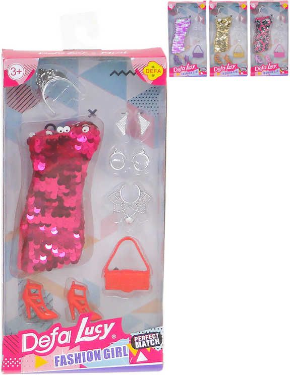 Šaty společenské flitrové pro panenku set s fashion doplňky 4 barvy - obrázek 1