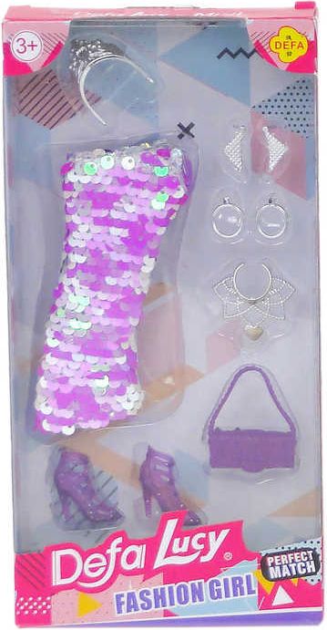 Šaty společenské flitrové pro panenku set s fashion doplňky 4 barvy - obrázek 3