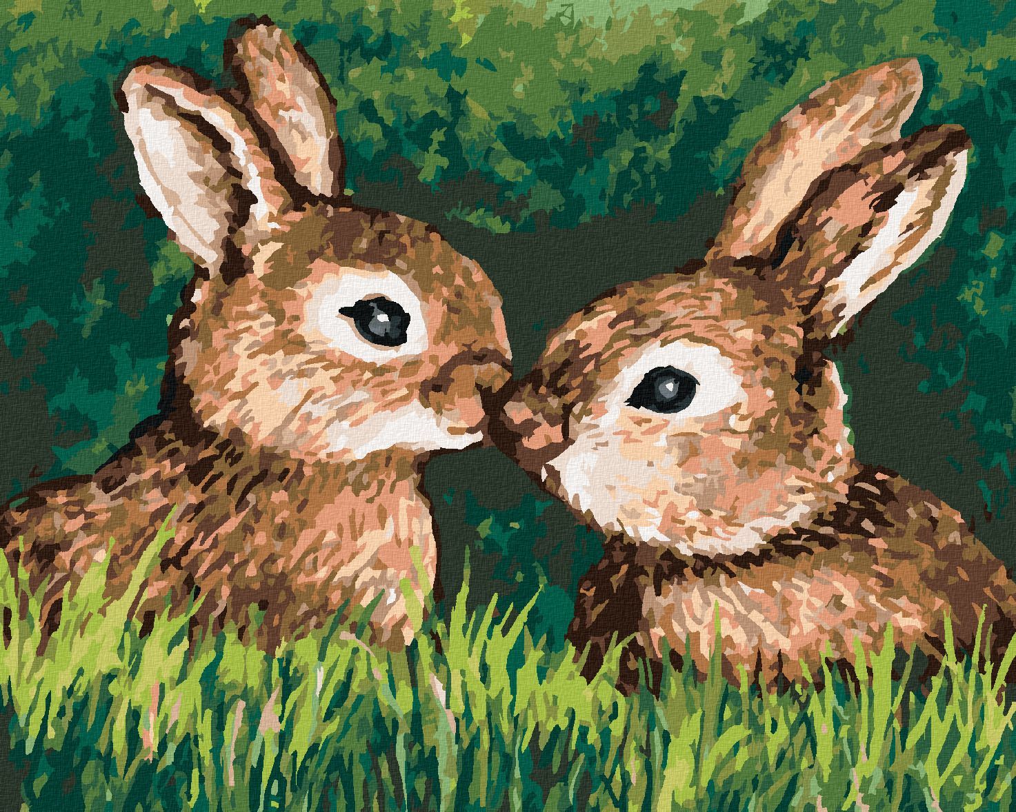 zuty Malování podle čísel - DVA ŠŤASTNÍ ZAJÍČCI V TRÁVĚ - Rozměr: 40x50 cm, Rámování: Varianta: vypnuté plátno na rám - obrázek 1