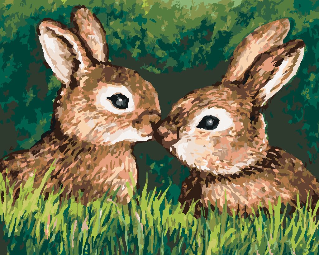 zuty Malování podle čísel - DVA ŠŤASTNÍ ZAJÍČCI V TRÁVĚ - Rozměr: 40x50 cm, Rámování: Varianta: vypnuté plátno na rám - obrázek 2