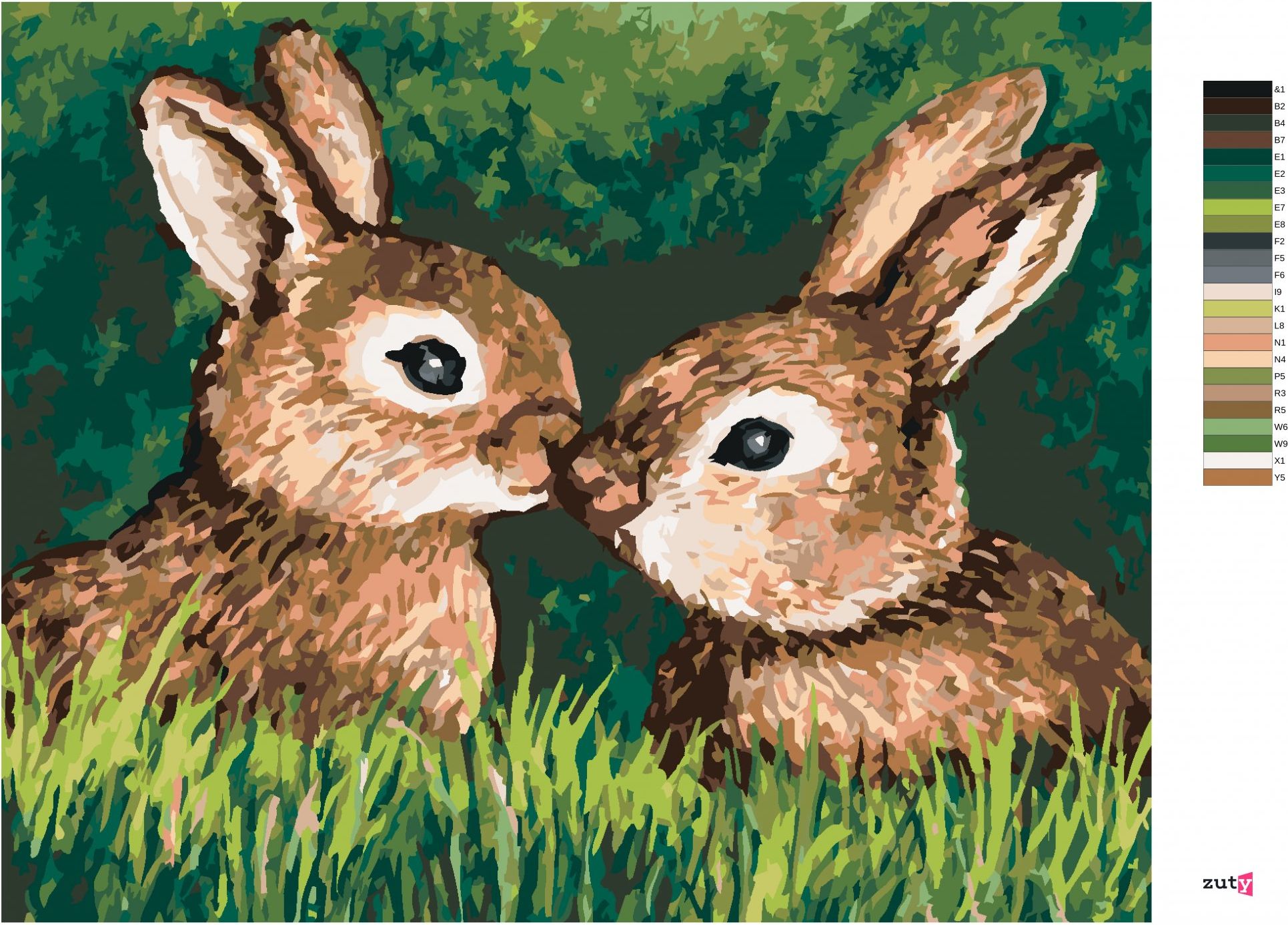 zuty Malování podle čísel - DVA ŠŤASTNÍ ZAJÍČCI V TRÁVĚ - Rozměr: 40x50 cm, Rámování: Varianta: vypnuté plátno na rám - obrázek 6
