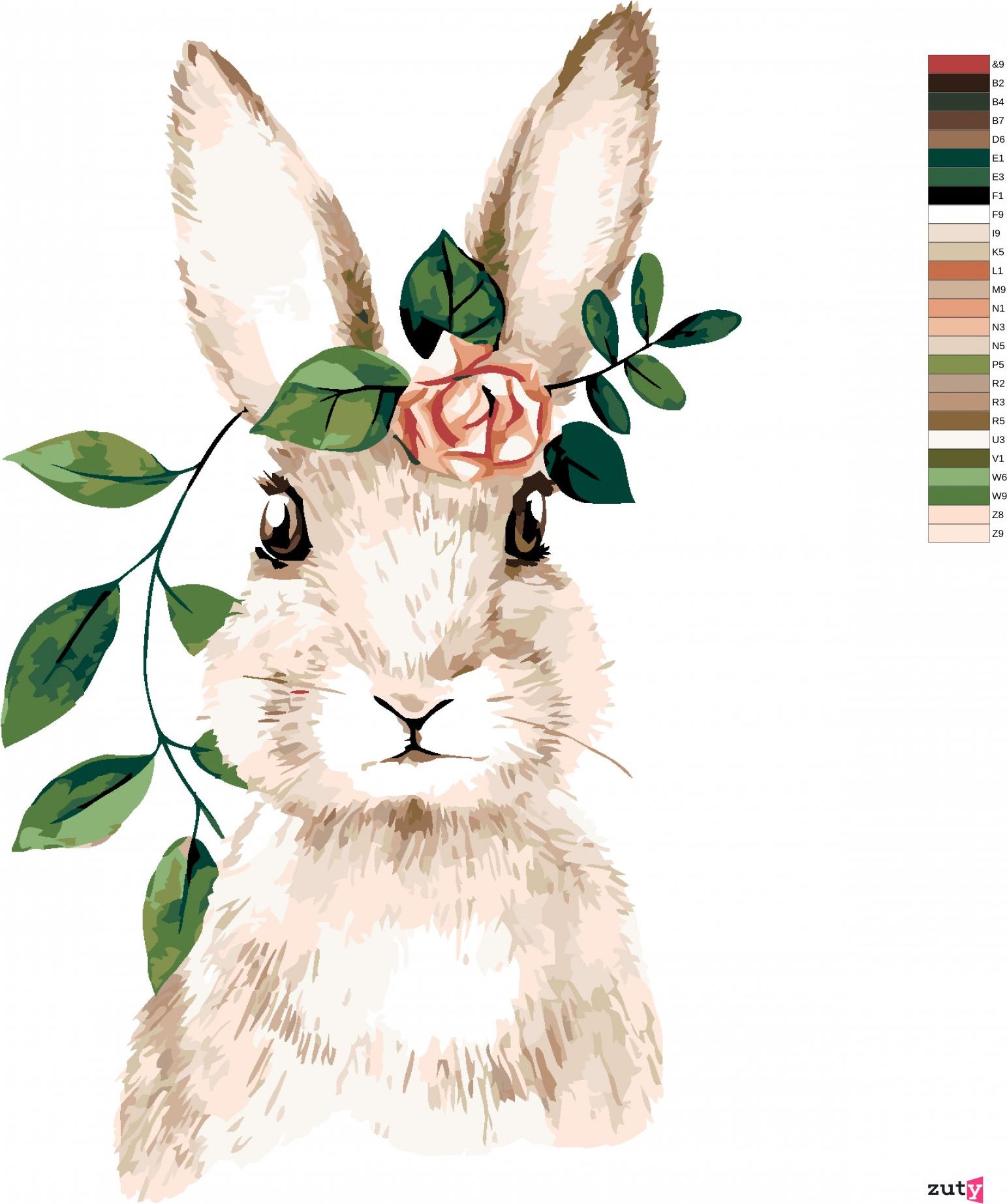 zuty Malování podle čísel - ZAJÍC S RŮŽÍ - Rozměr: 40x50 cm, Rámování: Varianta: bez rámu a bez vypnutí plátna - obrázek 8