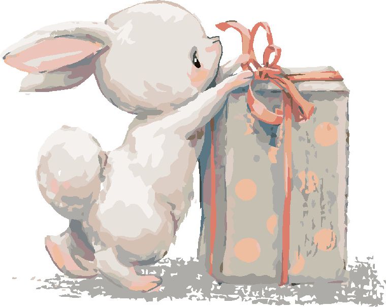 zuty Malování podle čísel - ZAJÍC S NAROZENINOVÝM DÁRKEM - Rozměr: 40x50 cm, Rámování: Varianta: vypnuté plátno na rám - obrázek 2