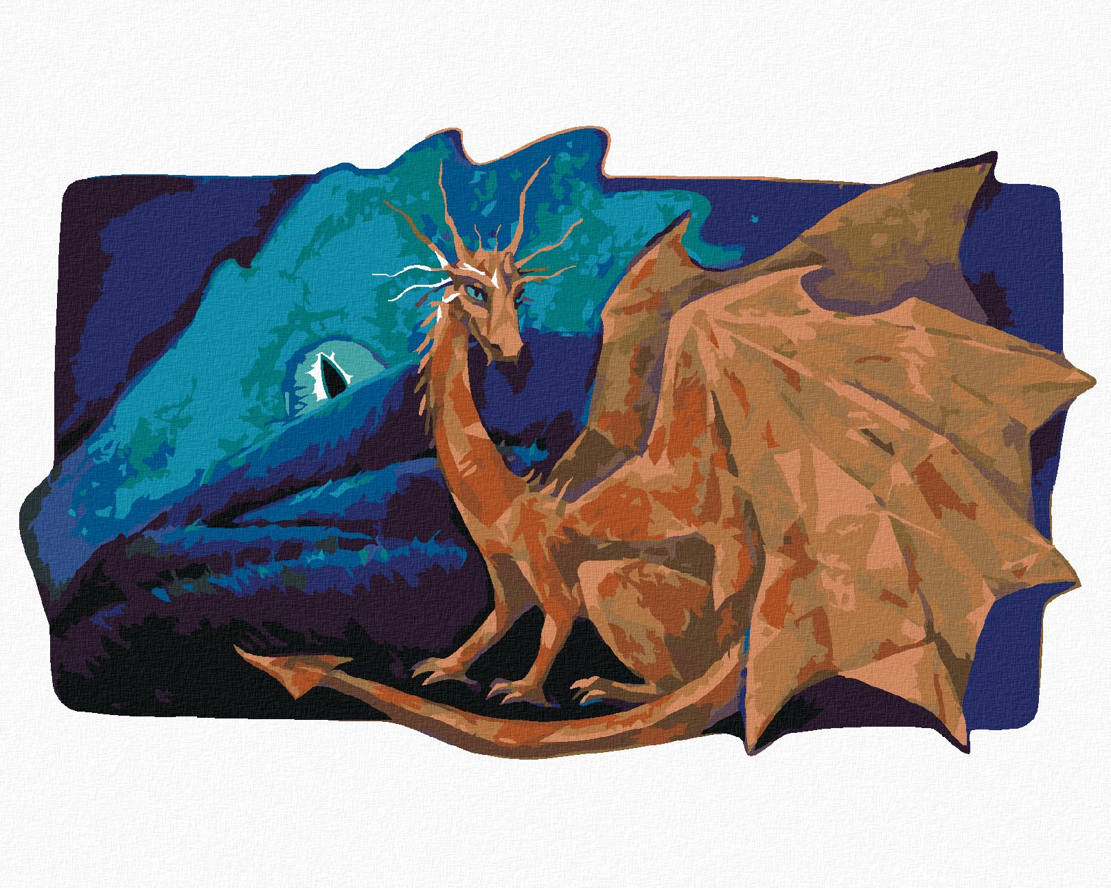 zuty Malování podle čísel - VELKÝ MĚSÍČNÍ DRAK SPOLU SE ZLATÝM DRAKEM - Rozměr: 40x50 cm, Rámování: Varianta: bez rámu a bez vypnutí plátna - obrázek 1