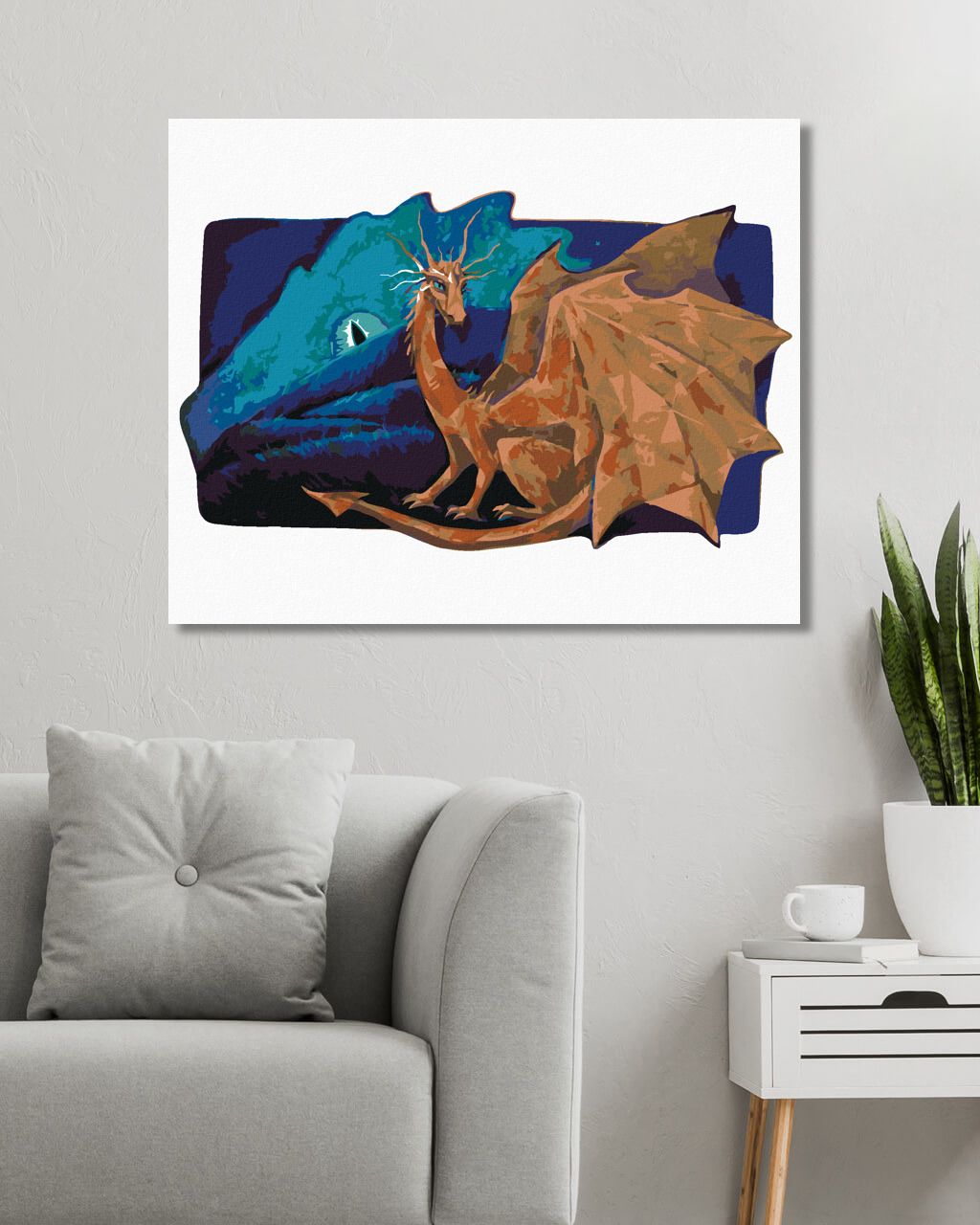 zuty Malování podle čísel - VELKÝ MĚSÍČNÍ DRAK SPOLU SE ZLATÝM DRAKEM - Rozměr: 40x50 cm, Rámování: Varianta: bez rámu a bez vypnutí plátna - obrázek 8