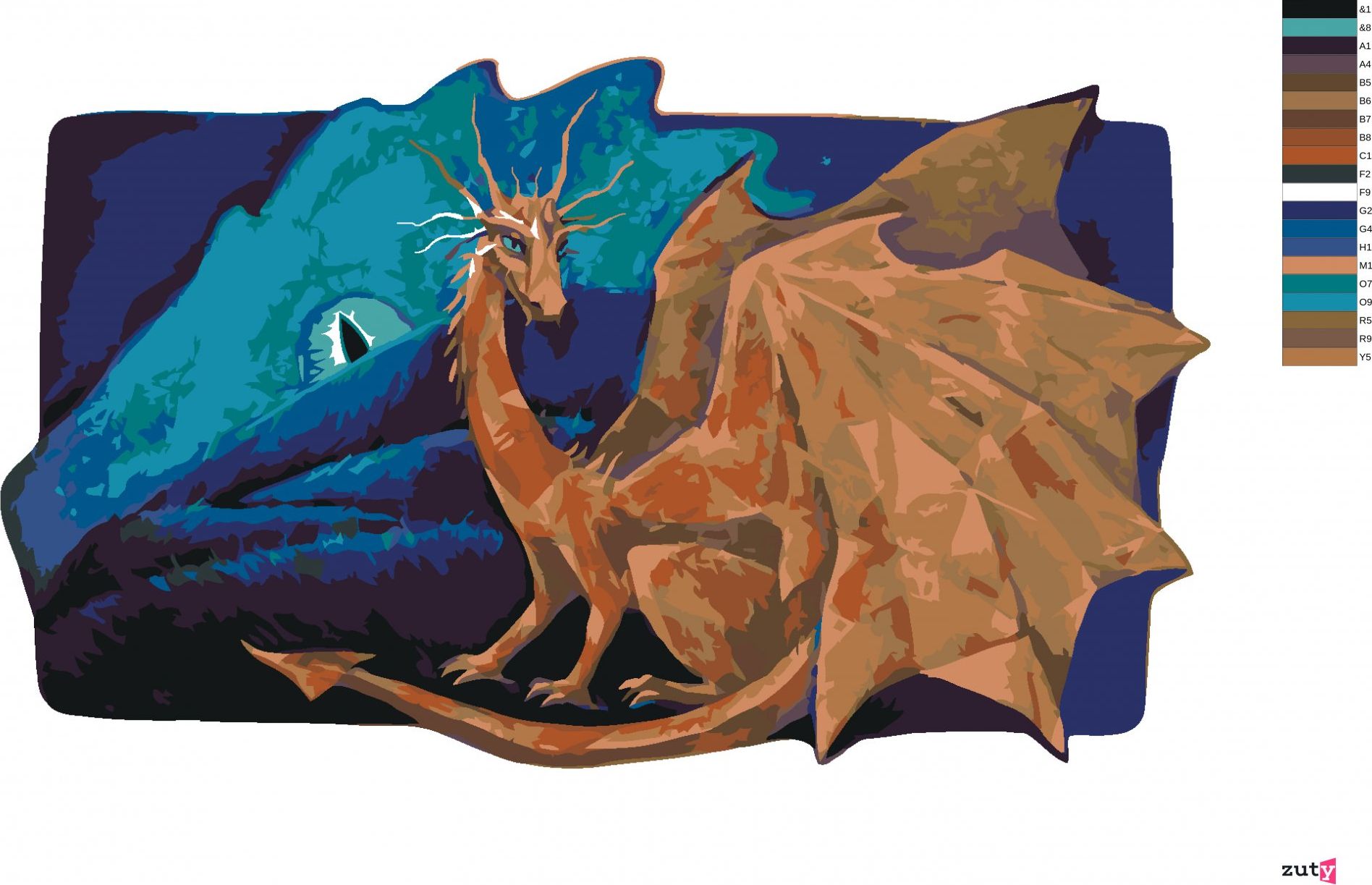 zuty Malování podle čísel - VELKÝ MĚSÍČNÍ DRAK SPOLU SE ZLATÝM DRAKEM - Rozměr: 40x50 cm, Rámování: Varianta: vypnuté plátno na rám - obrázek 6