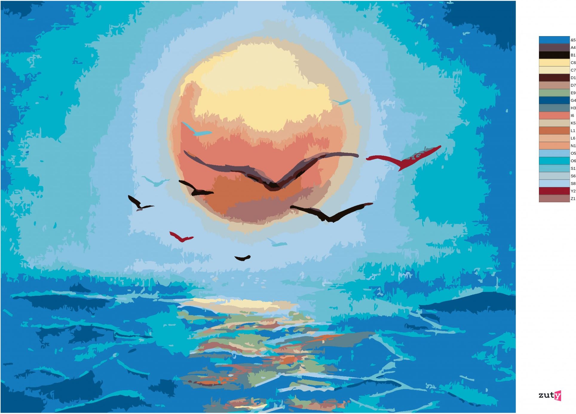 zuty Malování podle čísel - SLUNCE NAD MOŘEM - Rozměr: 40x50 cm, Rámování: Varianta: bez rámu a bez vypnutí plátna - obrázek 8