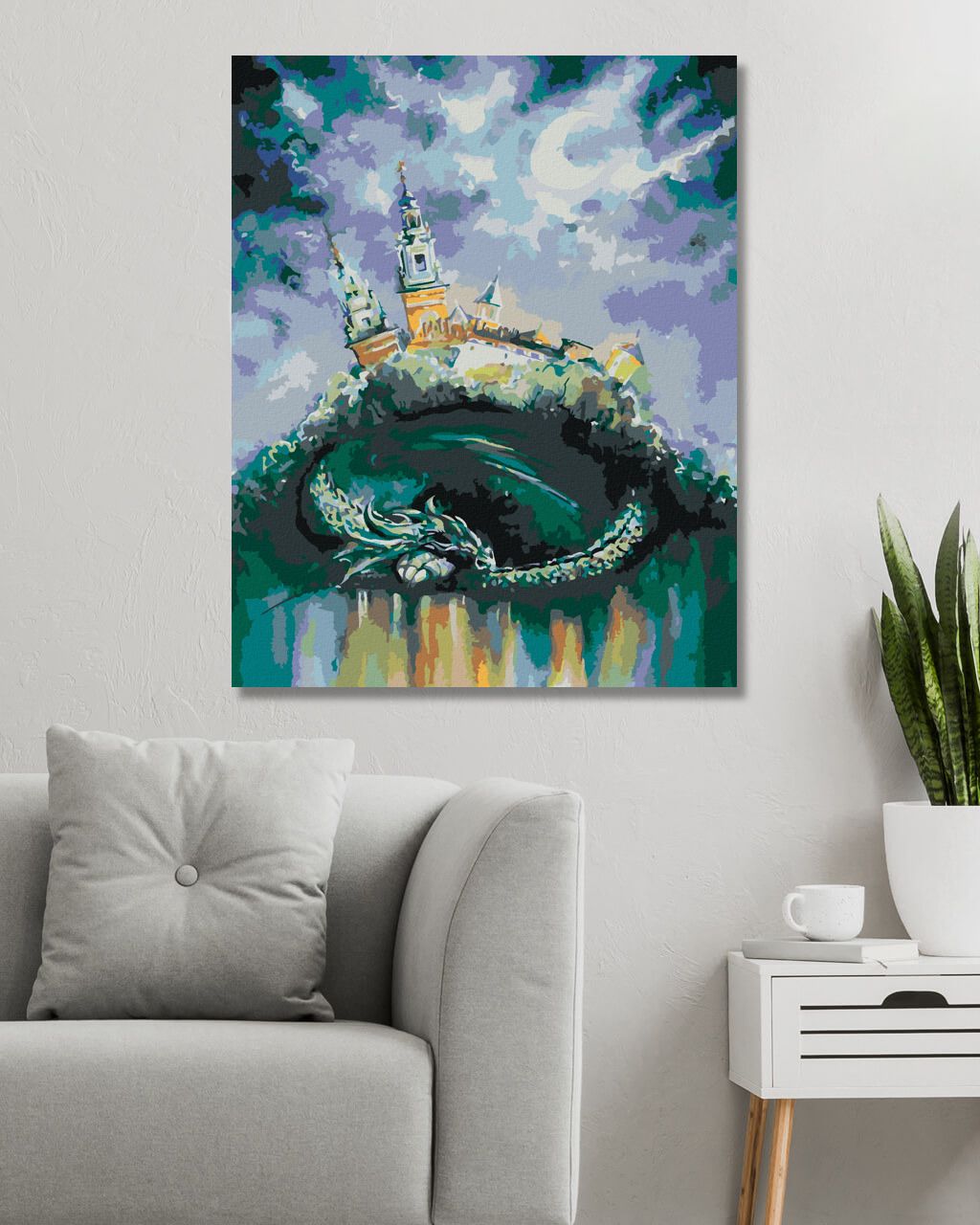 zuty Malování podle čísel - DRAK SPÍCÍ POD ZÁMKEM - Rozměr: 40x50 cm, Rámování: Varianta: bez rámu a bez vypnutí plátna - obrázek 6