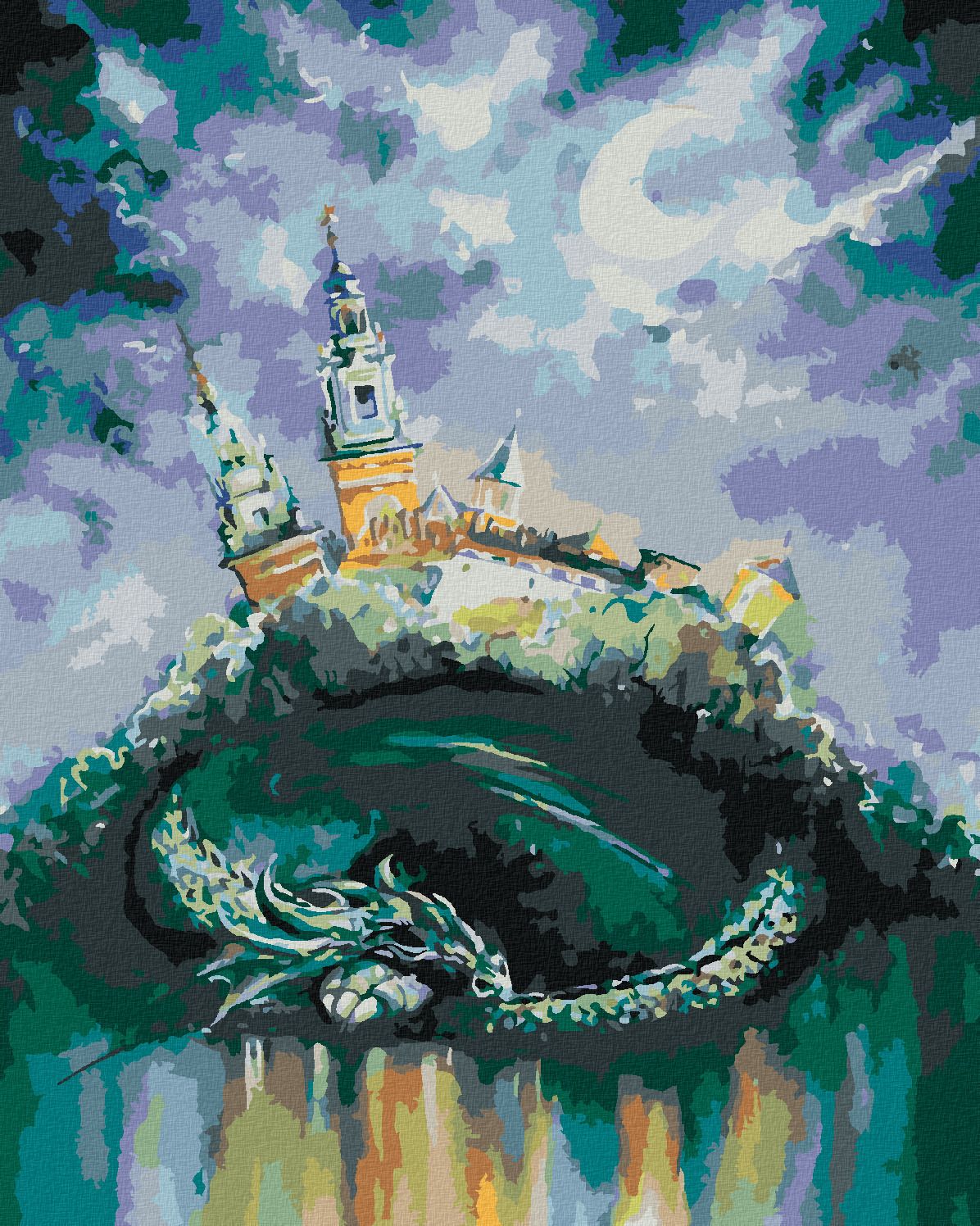 zuty Malování podle čísel - DRAK SPÍCÍ POD ZÁMKEM - Rozměr: 40x50 cm, Rámování: Varianta: vypnuté plátno na rám - obrázek 1