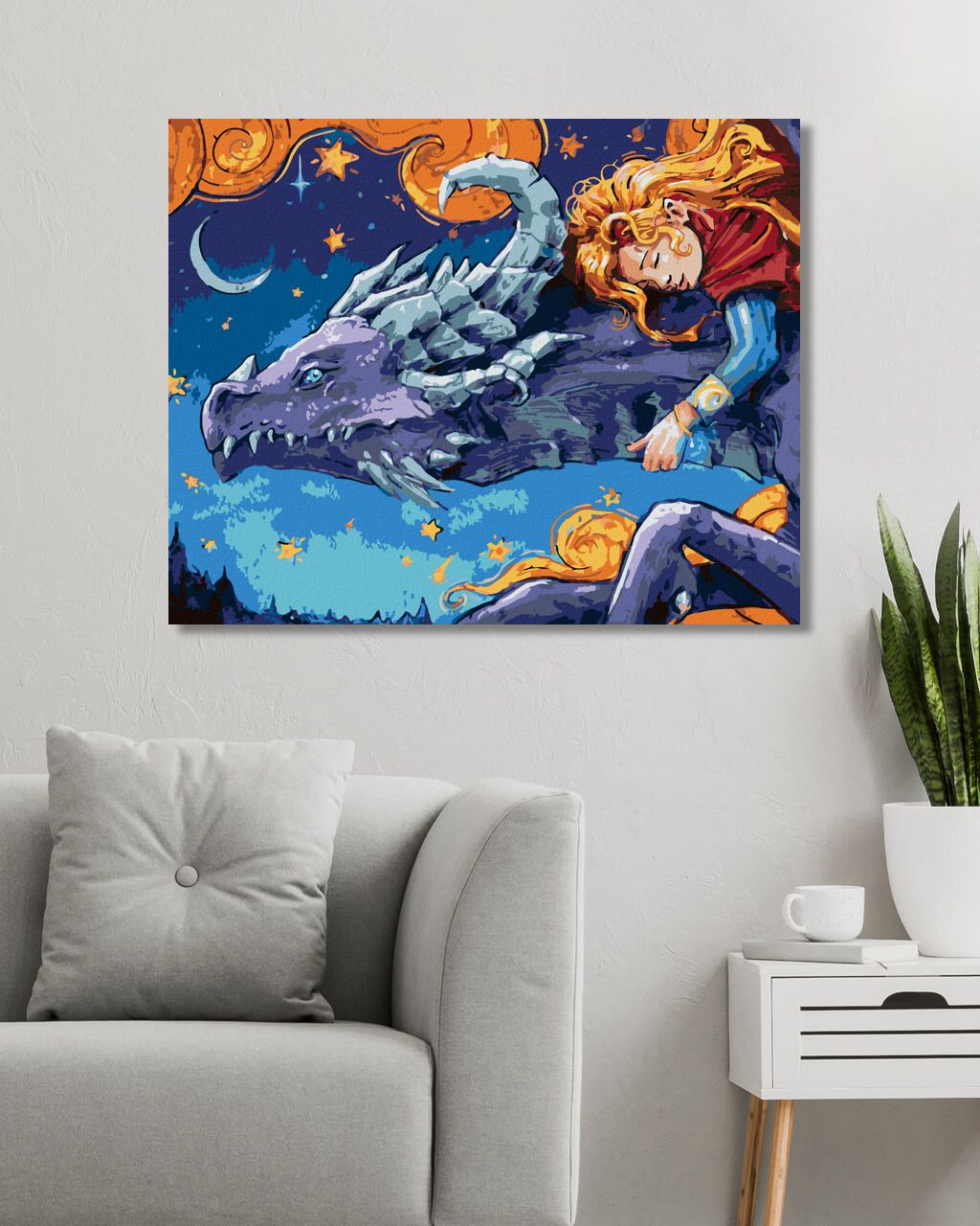 zuty Malování podle čísel - ZLATOVLÁSKA SPÍCÍ NA DRAKOVI - Rozměr: 40x50 cm, Rámování: Varianta: vypnuté plátno na rám - obrázek 4