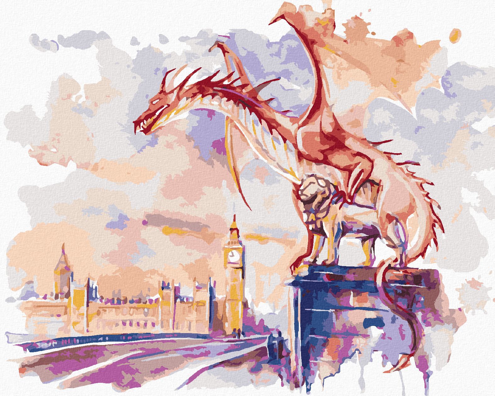 zuty Malování podle čísel - DRAK SEDÍCÍ NA WESTMINSTERSKÉM MOSTĚ V LONDÝNĚ - Rozměr: 40x50 cm, Rámování: Varianta: bez rámu a bez vypnutí plátna - obrázek 1