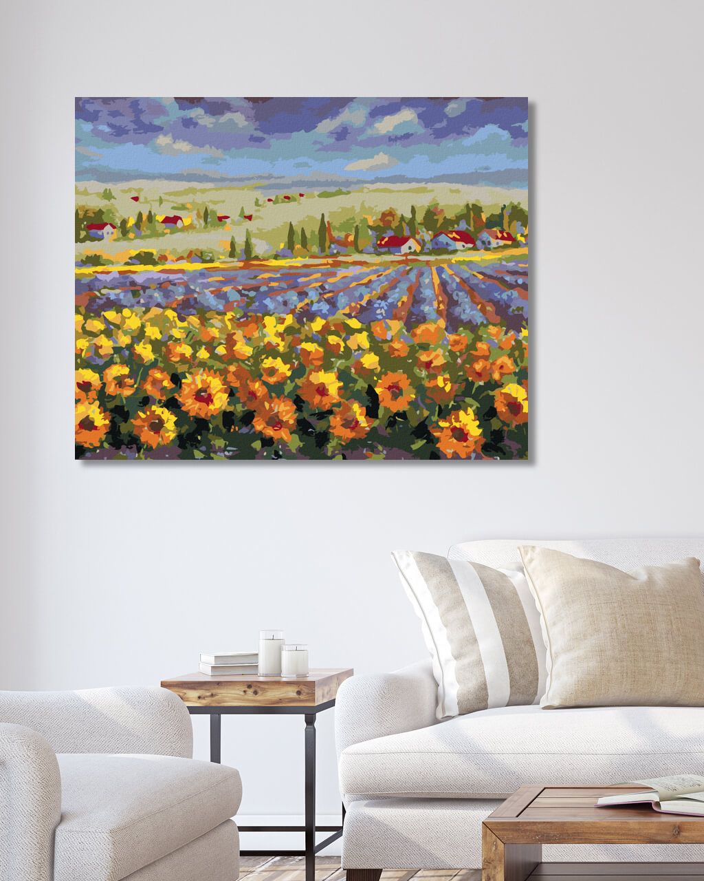zuty Malování podle čísel - LEVANDULOVÉ POLE SE SLUNEČNICEMI - Rozměr: 40x50 cm, Rámování: Varianta: vypnuté plátno na rám - obrázek 3