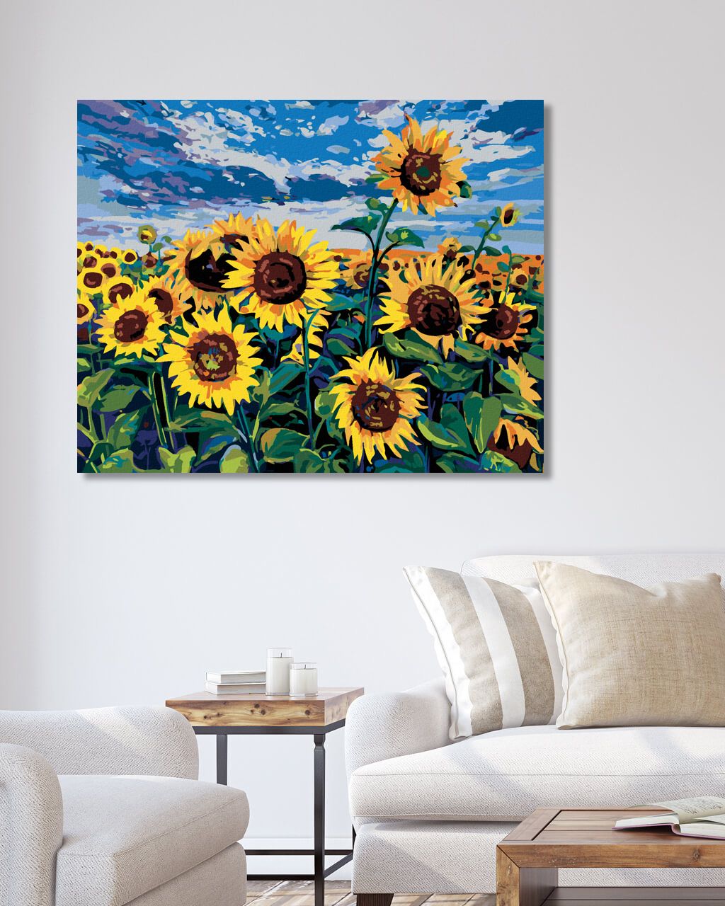 zuty Malování podle čísel - SLUNEČNICE POD MODROU OBLOHOU - Rozměr: 40x50 cm, Rámování: Varianta: vypnuté plátno na rám - obrázek 4