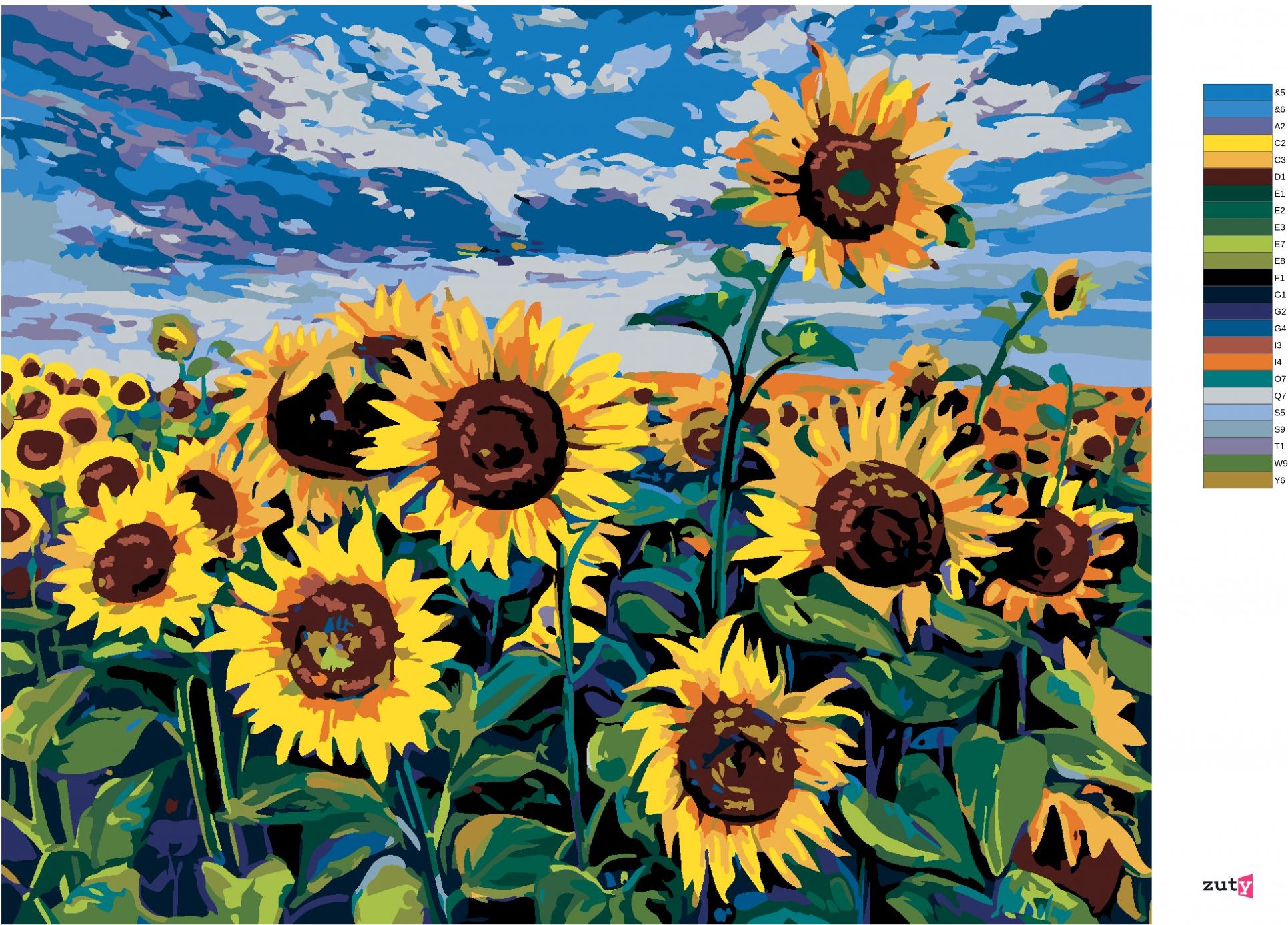 zuty Malování podle čísel - SLUNEČNICE POD MODROU OBLOHOU - Rozměr: 40x50 cm, Rámování: Varianta: vypnuté plátno na rám - obrázek 10