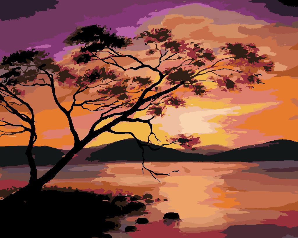 zuty Malování podle čísel - BAREVNÝ ZÁPAD SLUNCE NAD PŘEHRADOU - Rozměr: 40x50 cm, Rámování: Varianta: vypnuté plátno na rám - obrázek 9