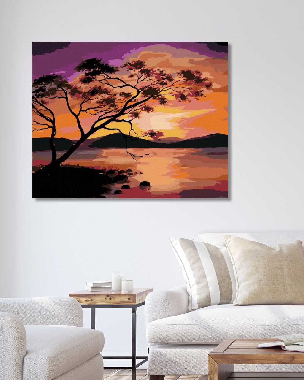 zuty Malování podle čísel - BAREVNÝ ZÁPAD SLUNCE NAD PŘEHRADOU - Rozměr: 40x50 cm, Rámování: Varianta: vypnuté plátno na rám - obrázek 10