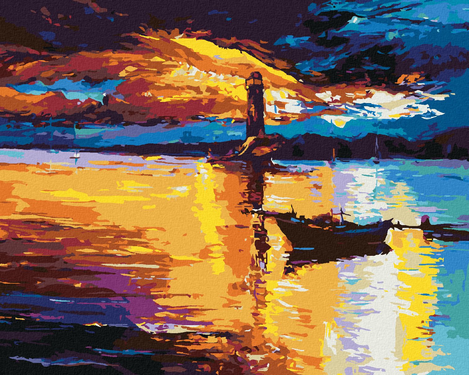 zuty Malování podle čísel - ZÁPAD SLUNCE NAD MAJÁKEM - Rozměr: 40x50 cm, Rámování: Varianta: bez rámu a bez vypnutí plátna - obrázek 1