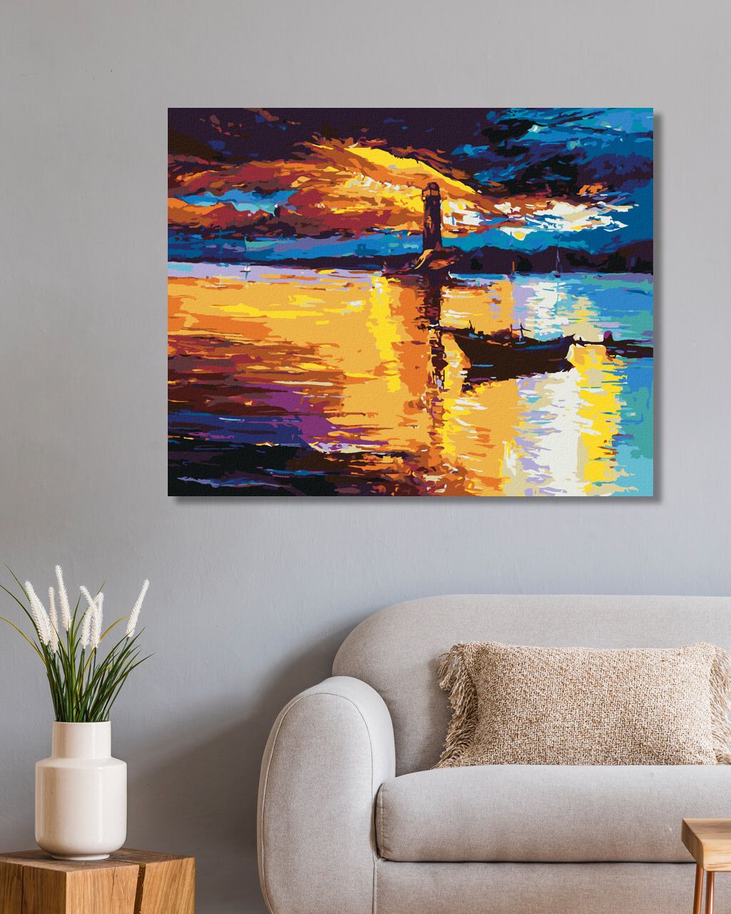 zuty Malování podle čísel - ZÁPAD SLUNCE NAD MAJÁKEM - Rozměr: 40x50 cm, Rámování: Varianta: bez rámu a bez vypnutí plátna - obrázek 3